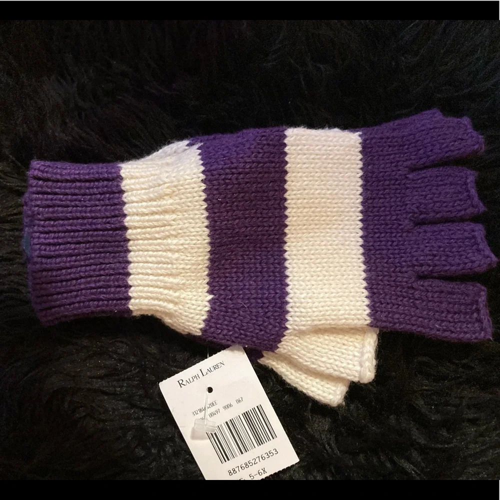 Ralph Lauren Purple & Ivory Knit Gloves